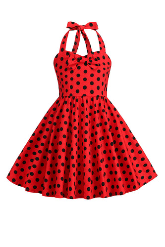 Halter Pontos de Polka Vermelho Vintage Vestido de Menina