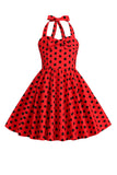 Halter Pontos de Polka Vermelho Vintage Vestido de Menina