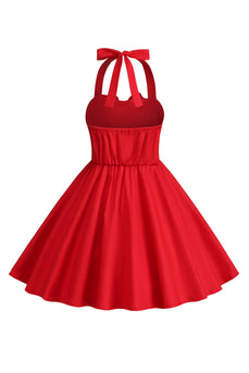 Halter Vermelho Vintage Vestido de Menina Com Arco