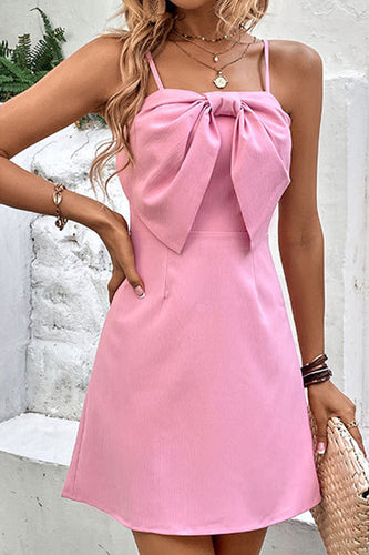 Esparguete Correias Rosa Vestido de Verão Com Arco