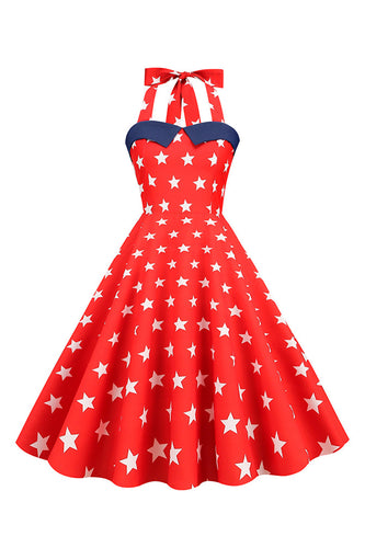 Estrelas vermelhas estampado Halter 1950s vestido