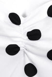 Pontos de Polka Vestido Vintage Branco com Mangas Curtas