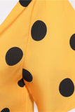 Pontos de Polka Vestido Vintage Amarelo com Mangas Curtas