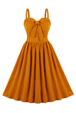 Esparguete Correias Amarelo Swing Vestido Vintage