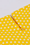 Polka Dots Amarelo Vestido Vintage Pescoço Quadrado