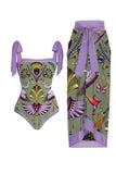 Purple One Piece Moda Praia Estampada