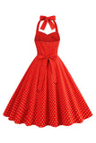 Halter Vermelho Pontos de Polka Vestido de 1950