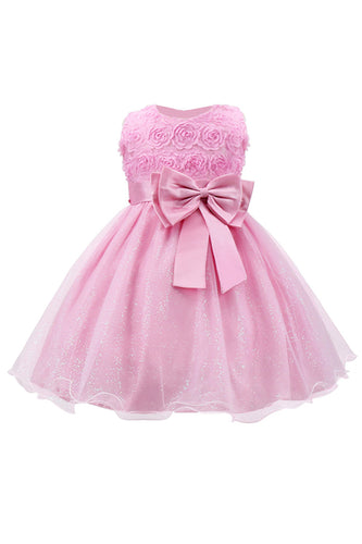 Glitter barco pescoço rosa meninas vestidos com proa