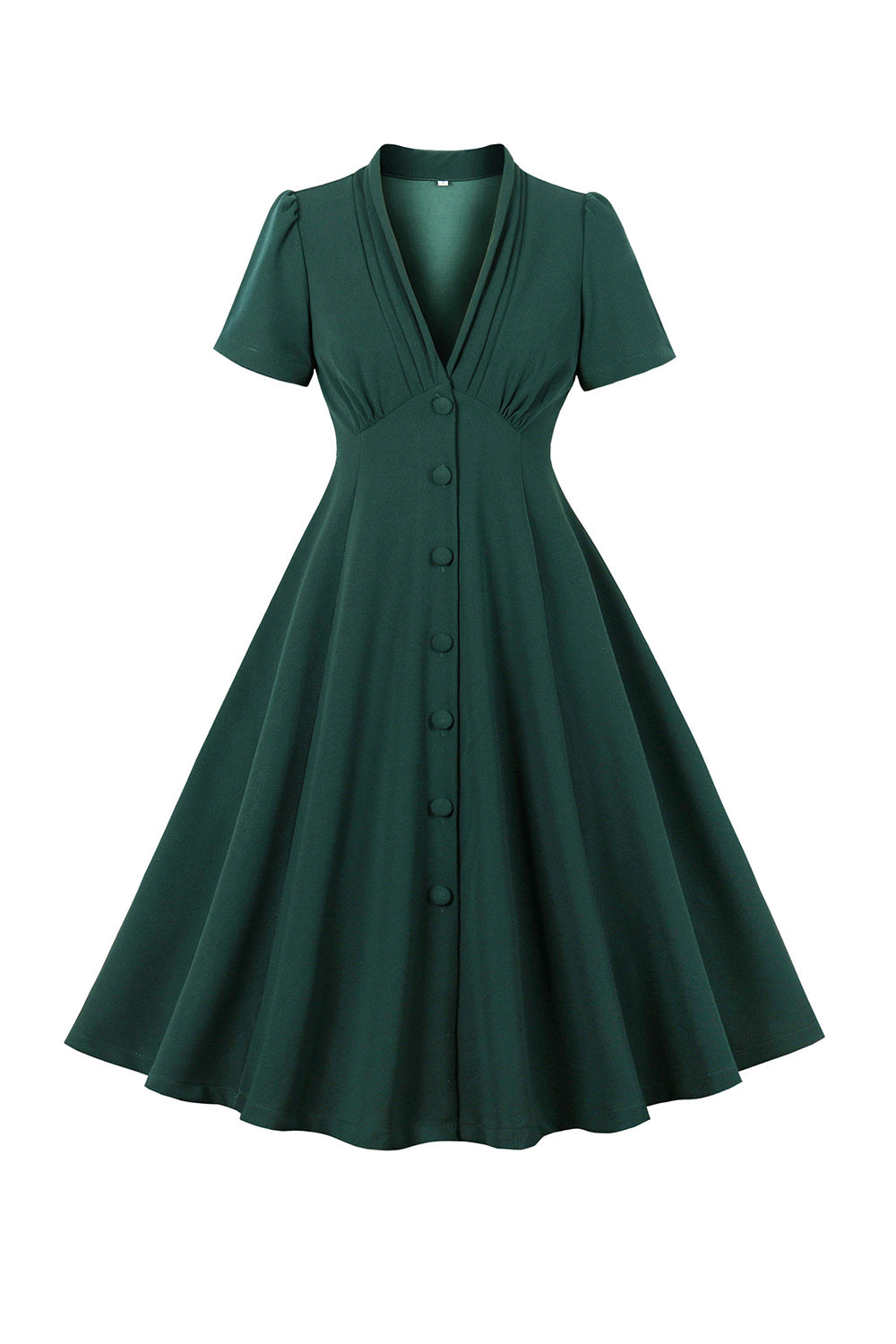 Verde Deep V Neck 1950s vestido com mangas curtas