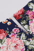 Carregar imagem no visualizador da galeria, Navy Floral Estampado Swing 1950s Vestido com mangas curtas