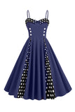 Azul claro Polka Dots Esparguete Alças 1950s Vestido