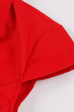 Vestido vermelho V neck 1950s com mangas curtas