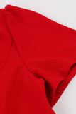 Vermelho V Pescoço Bowknot mangas curtas retro swing vestido