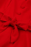 Vermelho V Pescoço Bowknot mangas curtas retro swing vestido
