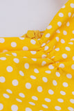 Amarelo Polka Dots Mangas Esparguete Correias Vestido Vintage