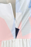 Branco Esparguete Alças Geometric Estampado Vestido dos anos 1950