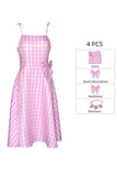 Pink Plaid Pin Up 1950s Conjunto de acessórios de vestido