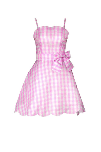 Vestido rosa xadrez vintage dos anos 1950