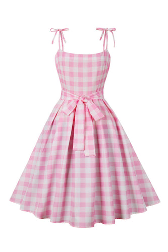 Pink Plaid Pin Up Vestido Vintage dos anos 1950