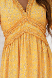 Amarelo mangas compridas Floral Boho Maxi Dress