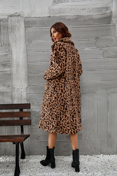 Leopardo marrom impresso Faux Fur Long Women Coat