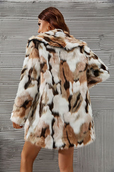 Leopardo amarelo impresso Faux Fur Midi Mulheres Casaco