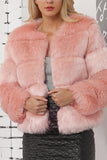 Xale Cinzento Lapela Cropped Mulheres Faux Fur Coat