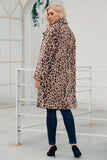 Brown Notched Lapela Leopard Impresso Mulheres Longas Faux Fur Casaco