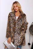 Leopardo marrom impresso lapela longa falsa pele mulheres casaco