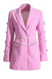 Pink Peak Lapel Chain Mulheres Blazer com Missangas