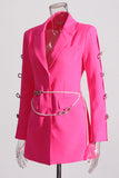 Pink Peak Lapel Chain Mulheres Blazer com Missangas