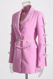 Pink Peak Lapel Chain Mulheres Blazer com Missangas
