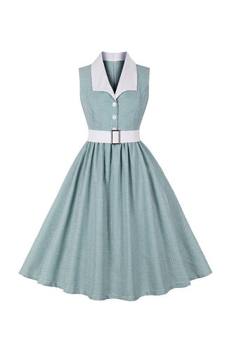 Green Plaid Swing vestido dos anos 1950 com cinto