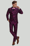 Ternos de formatura masculinos jacquard fúcsia floral 3 peças
