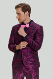 Ternos de formatura masculinos jacquard fúcsia floral 3 peças