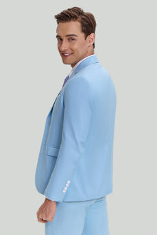 Terno moderno masculino lapela entalhada azul 3 peças