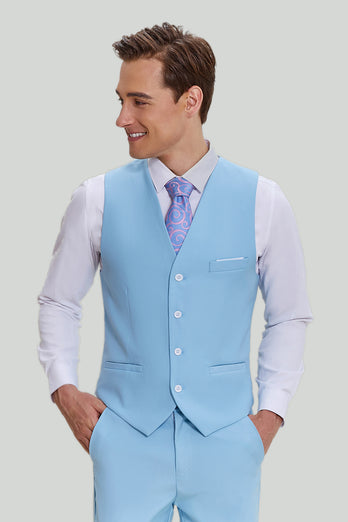 Terno moderno masculino lapela entalhada azul 3 peças