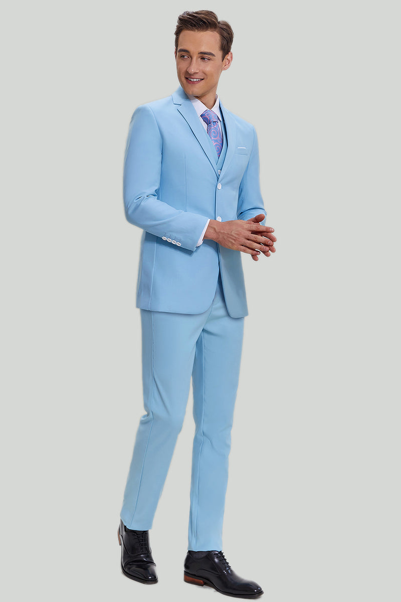 Carregar imagem no visualizador da galeria, Terno moderno masculino lapela entalhada azul 3 peças