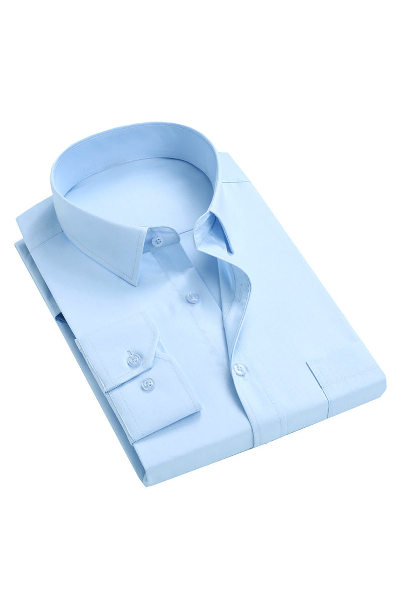 Carregar imagem no visualizador da galeria, Camisa de vestido de manga comprida de gola azul clara masculina
