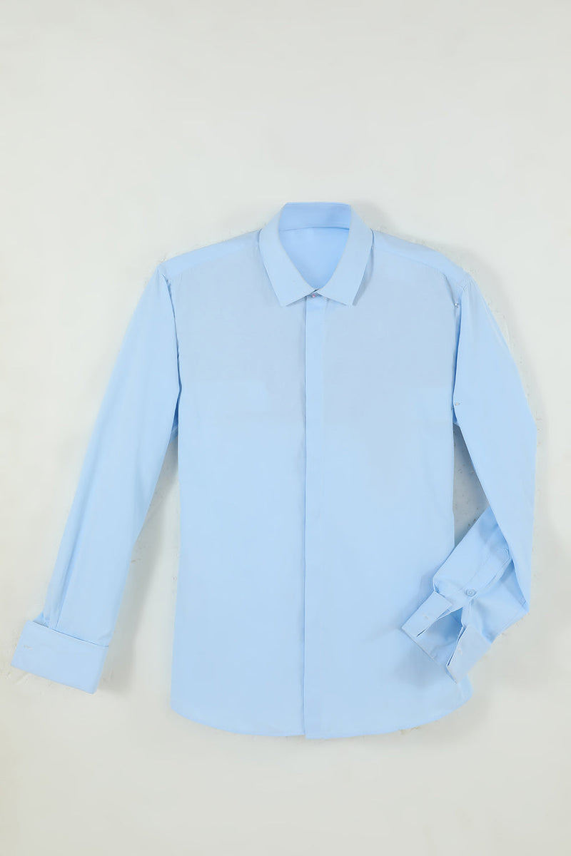 Carregar imagem no visualizador da galeria, Camisa de vestido de manga comprida de gola azul clara masculina