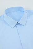 Camisa de vestido de manga comprida de gola azul clara masculina