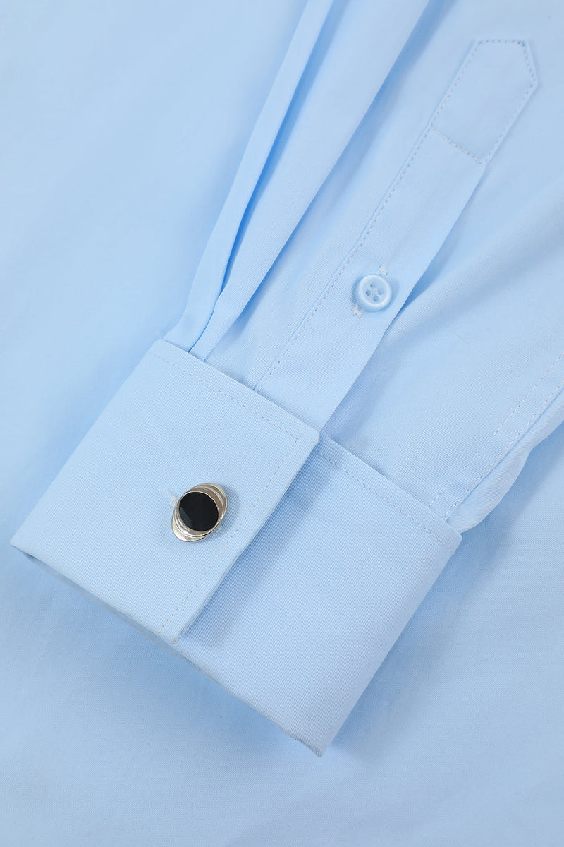 Carregar imagem no visualizador da galeria, Camisa de vestido de manga comprida de gola azul clara masculina