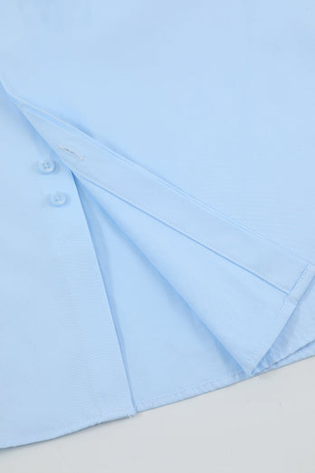 Camisa de vestido de manga comprida de gola azul clara masculina