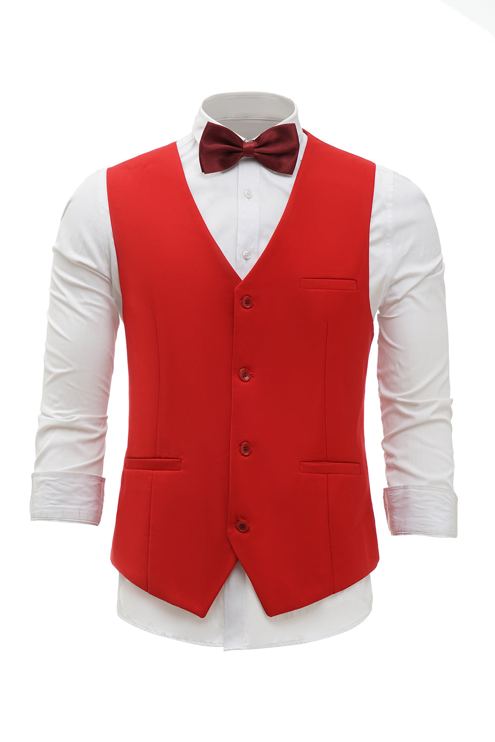 Colete de terno masculino peito único vermelho