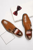 Sapatos de couro de couro de monge marrom