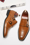 Sapatos de couro de couro de monge marrom