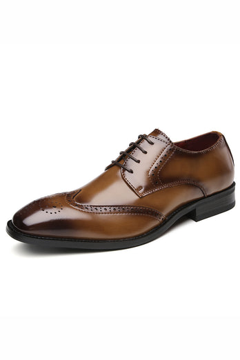 Sapatos de couro masculino de renda marrom
