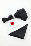 Gravata de acessório de 5 peças masculina de Jacquard Preto e gravata de lapel de lapel clip