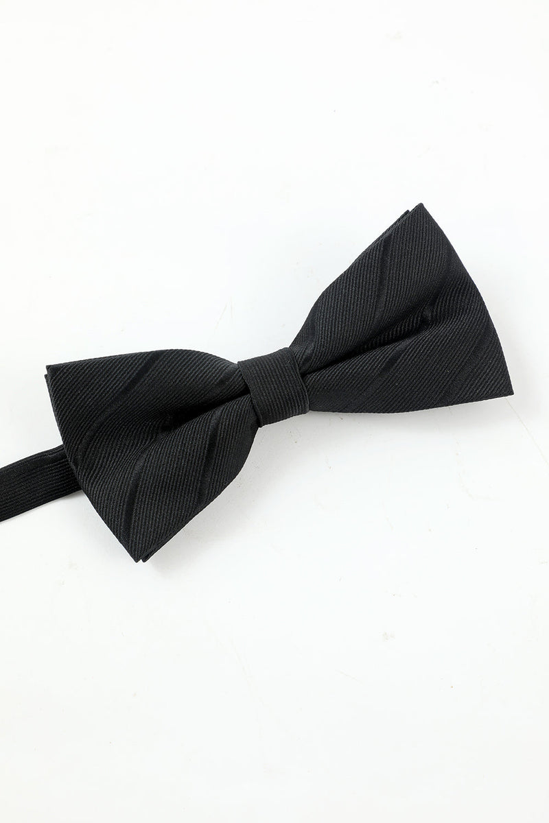 Carregar imagem no visualizador da galeria, Black Stripe Men&#39;s 5-Piece Acessório set Tie and Bow Tie Pocket Pocket Square Flower Lapel Pin Tie Clip