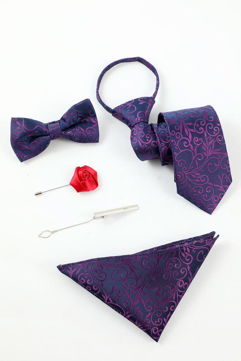 Carregar imagem no visualizador da galeria, Acessório de 5 peças de Jacquard Masculino roxo e gravata de lapel de lapel clip